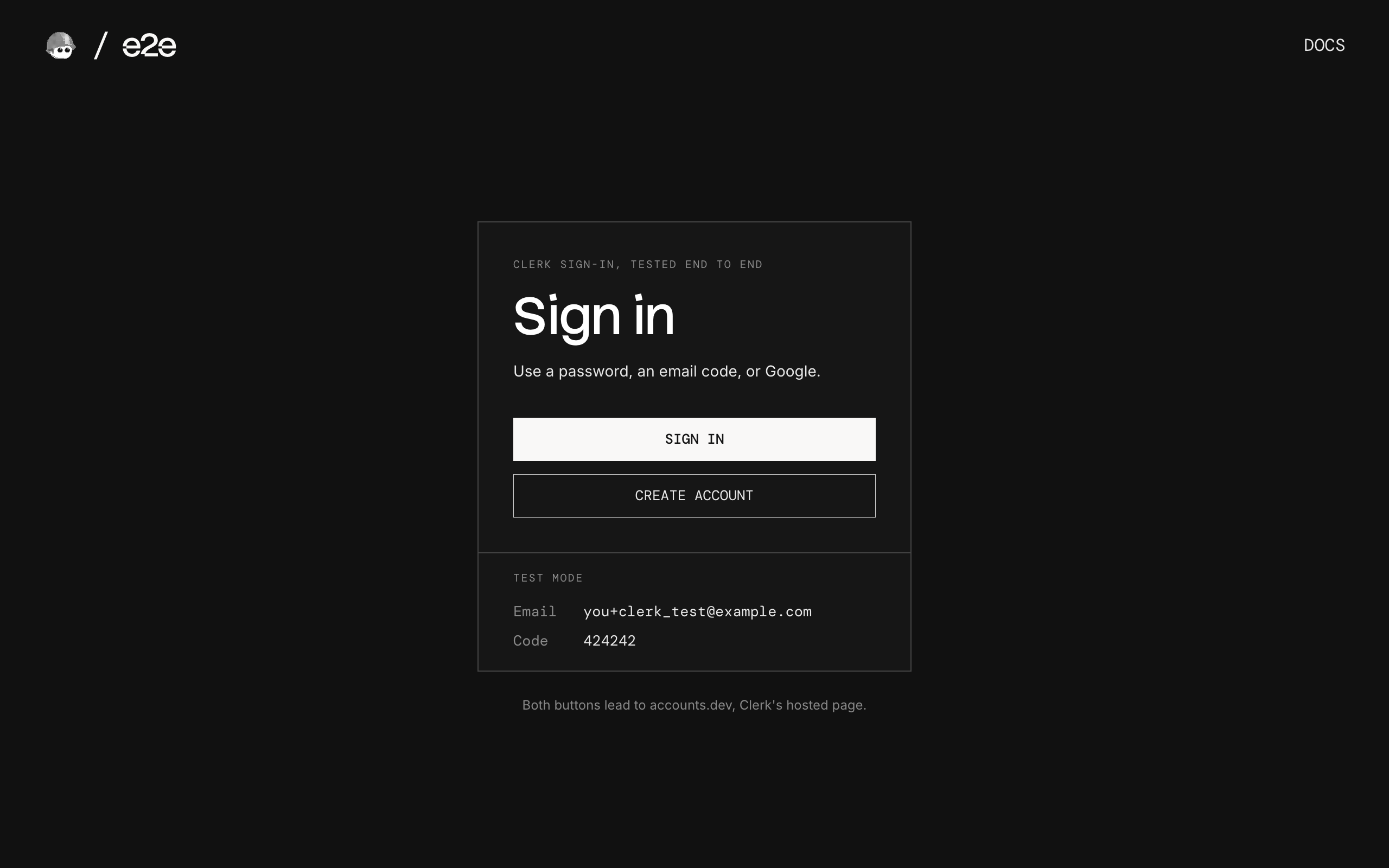 Sign-in page with Sign in and Create account buttons
