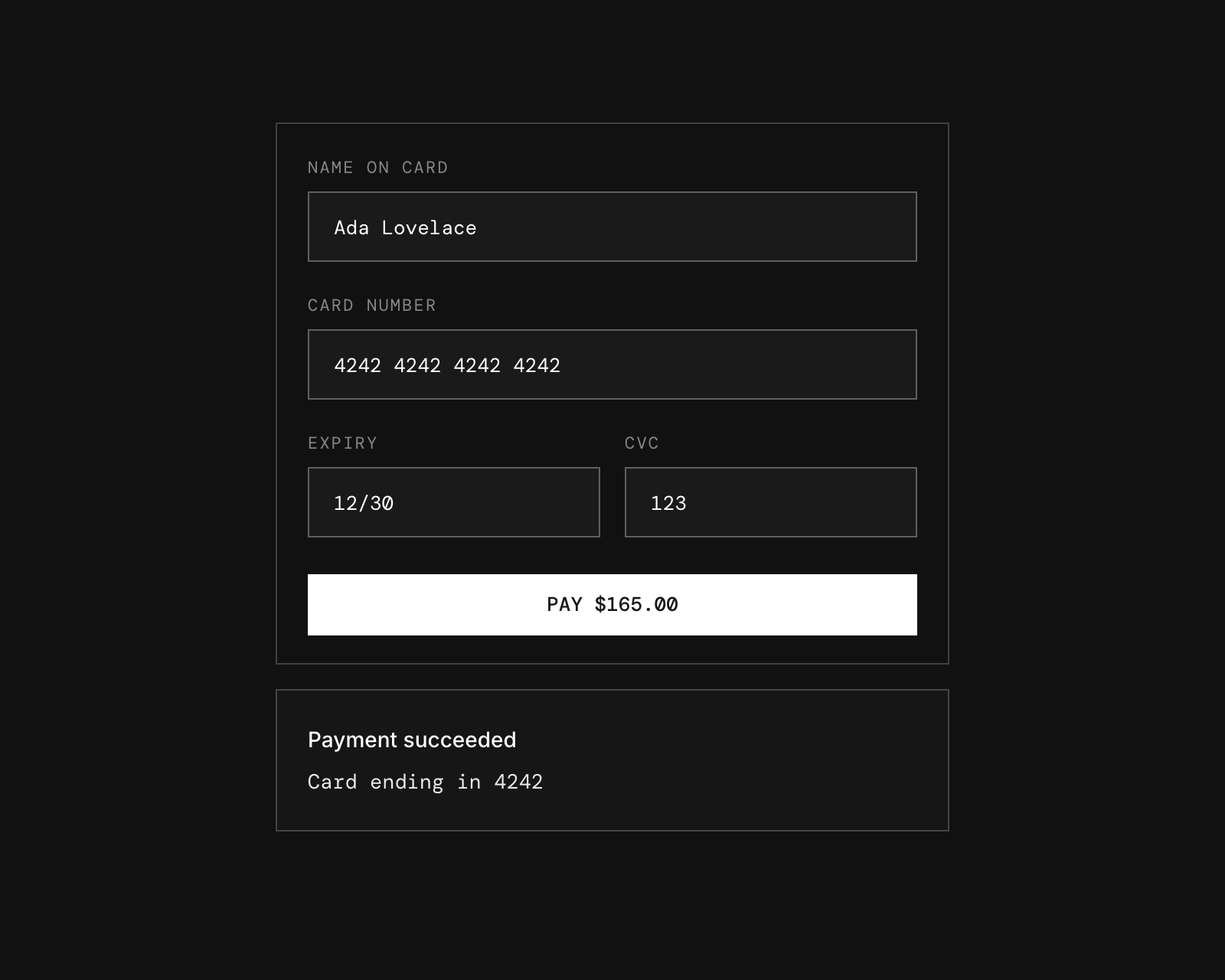 Checkout page after a successful payment