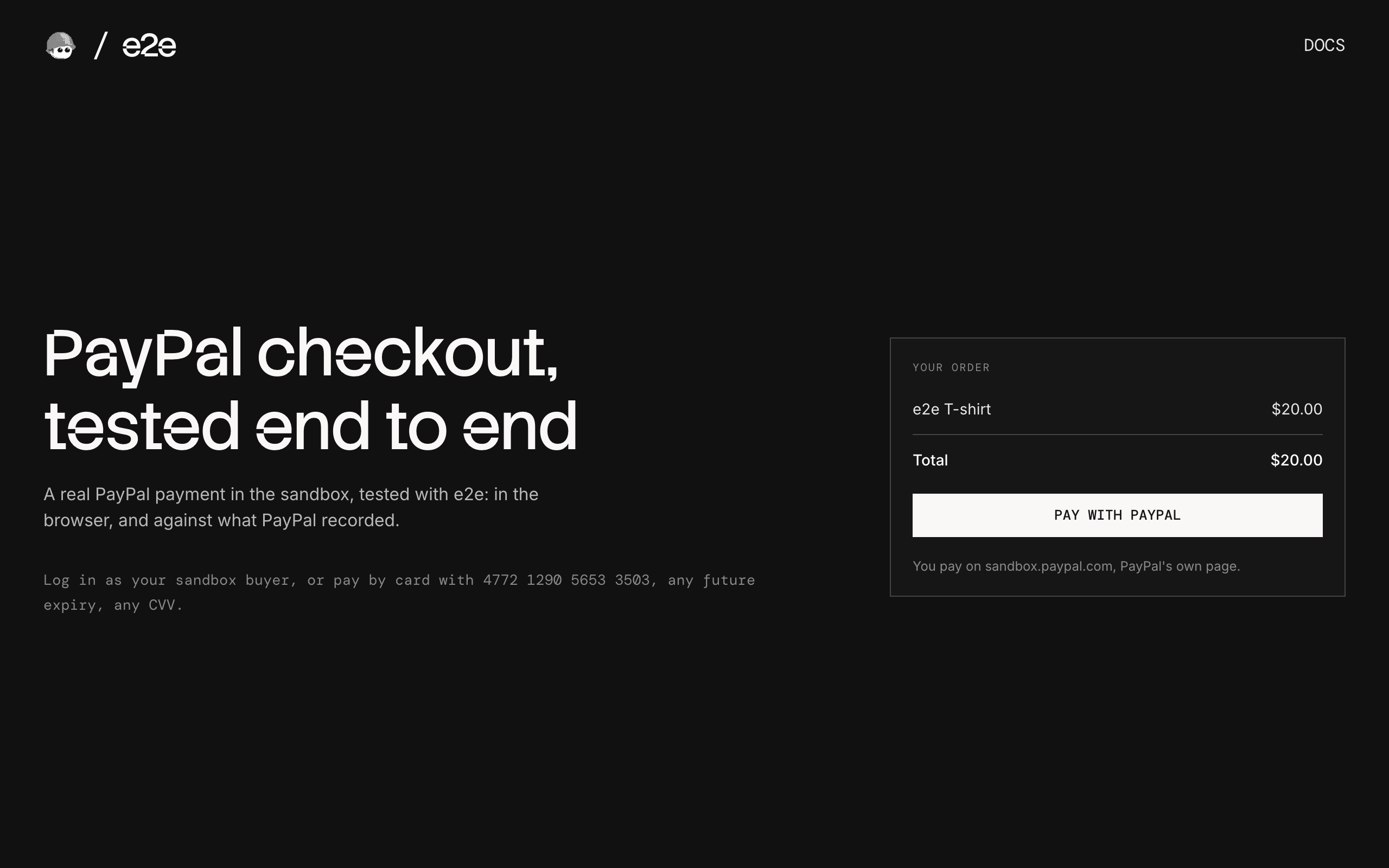 Checkout page with the order and a Pay with PayPal button
