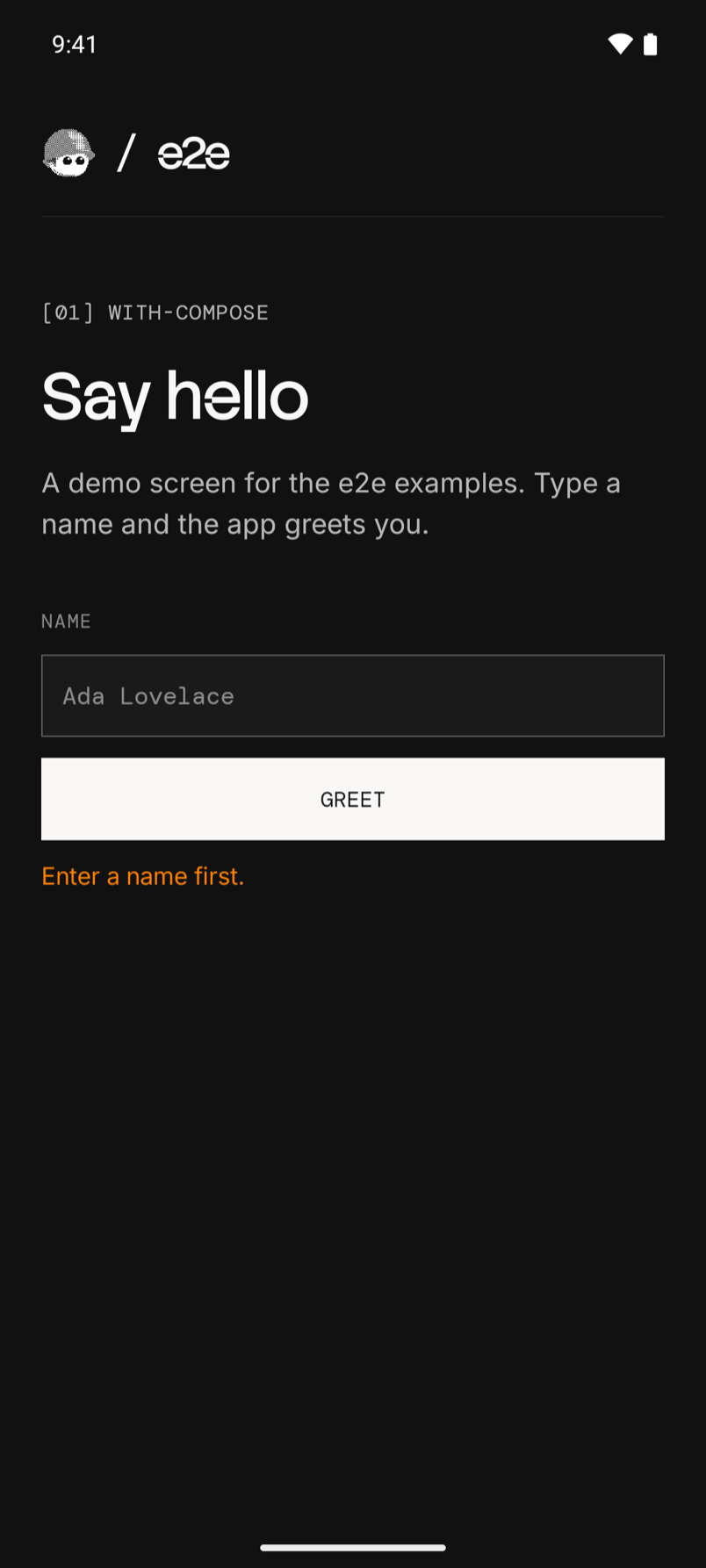 Compose app with the error Enter a name first.