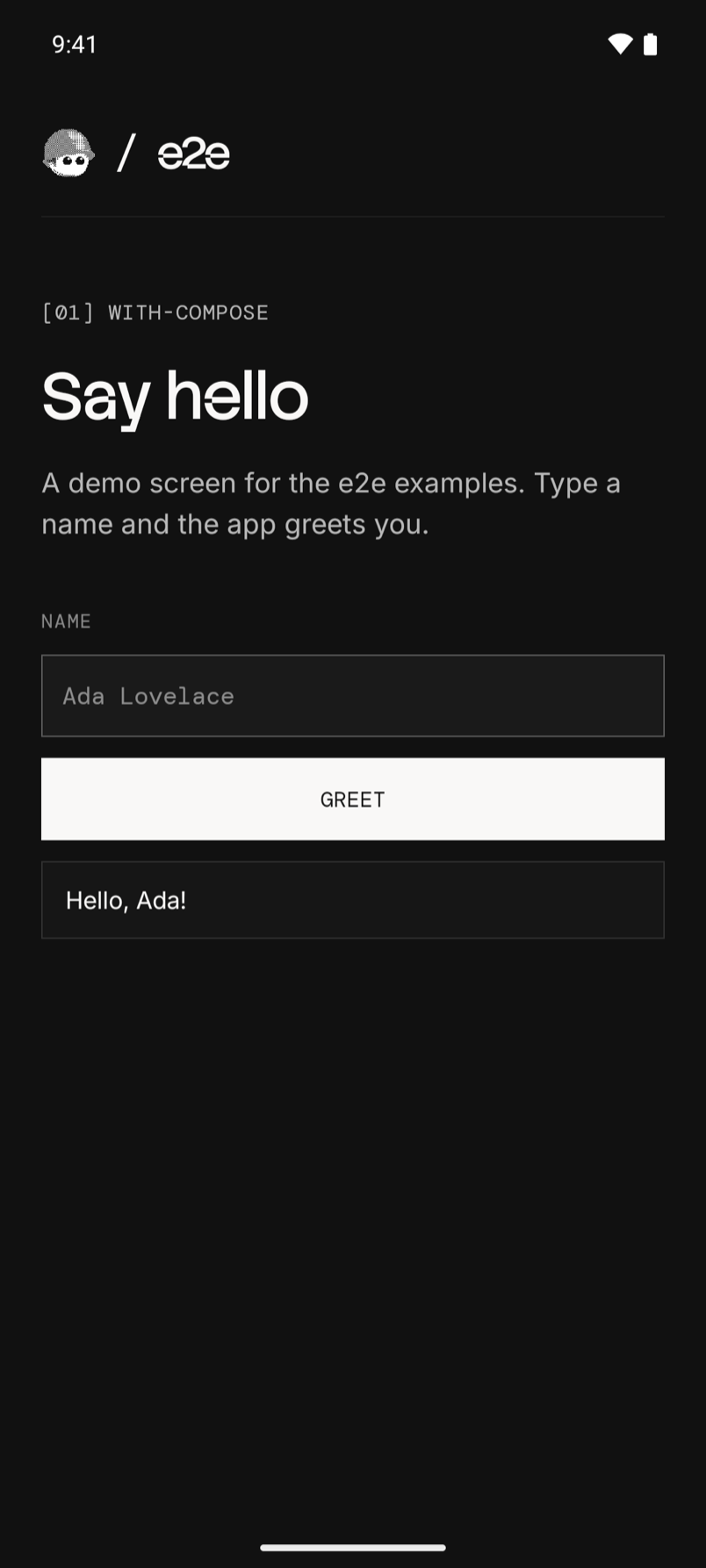 Compose app with the greeting Hello, Ada!