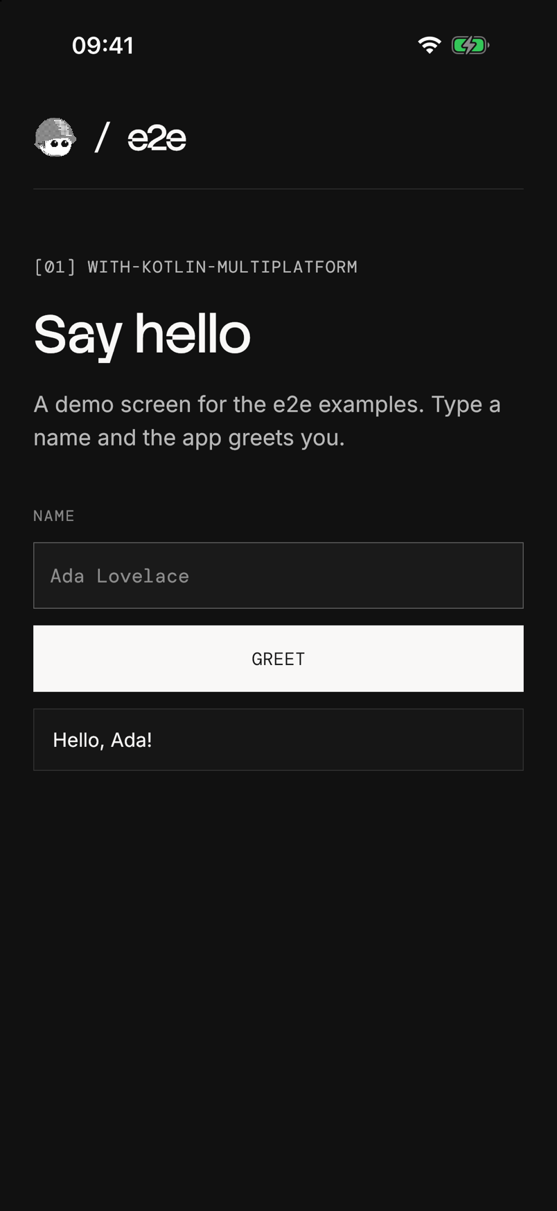 Kotlin Multiplatform app on iOS with the greeting Hello, Ada!