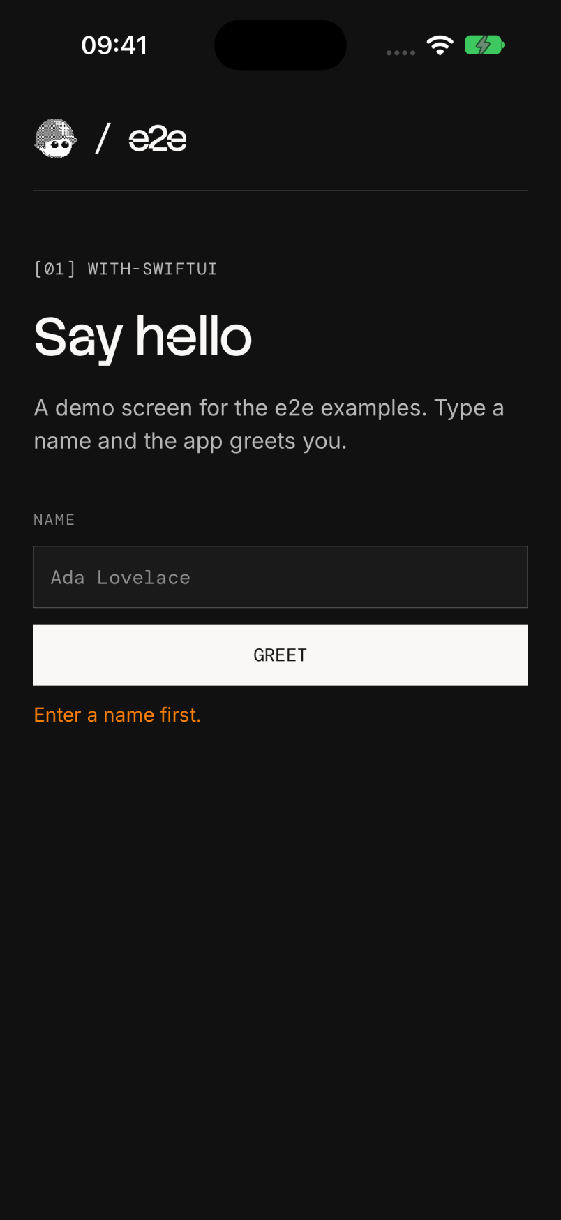 SwiftUI app with the error Enter a name first.