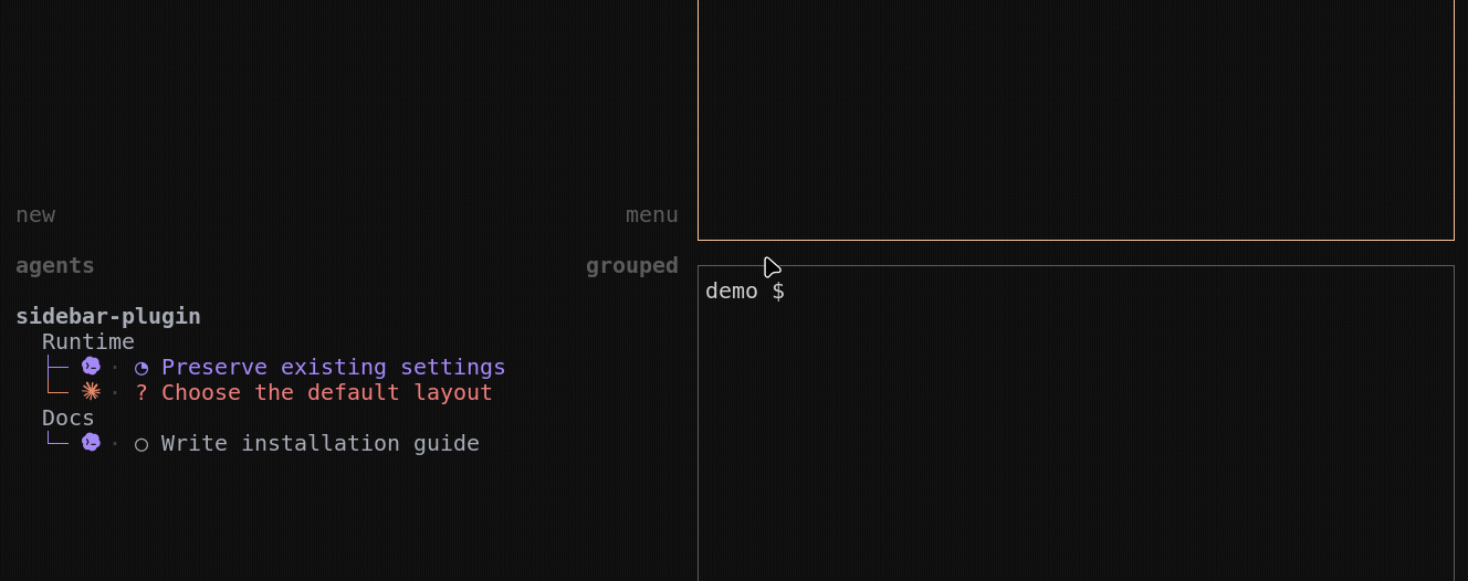 Switch Branch length from Standard to Short and back in Sidebar settings; agent rows move one column while keeping their indentation