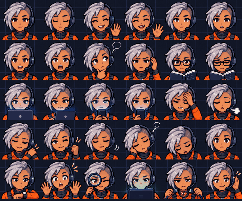 nova's sheet: 30 poses on a 6 by 5 grid