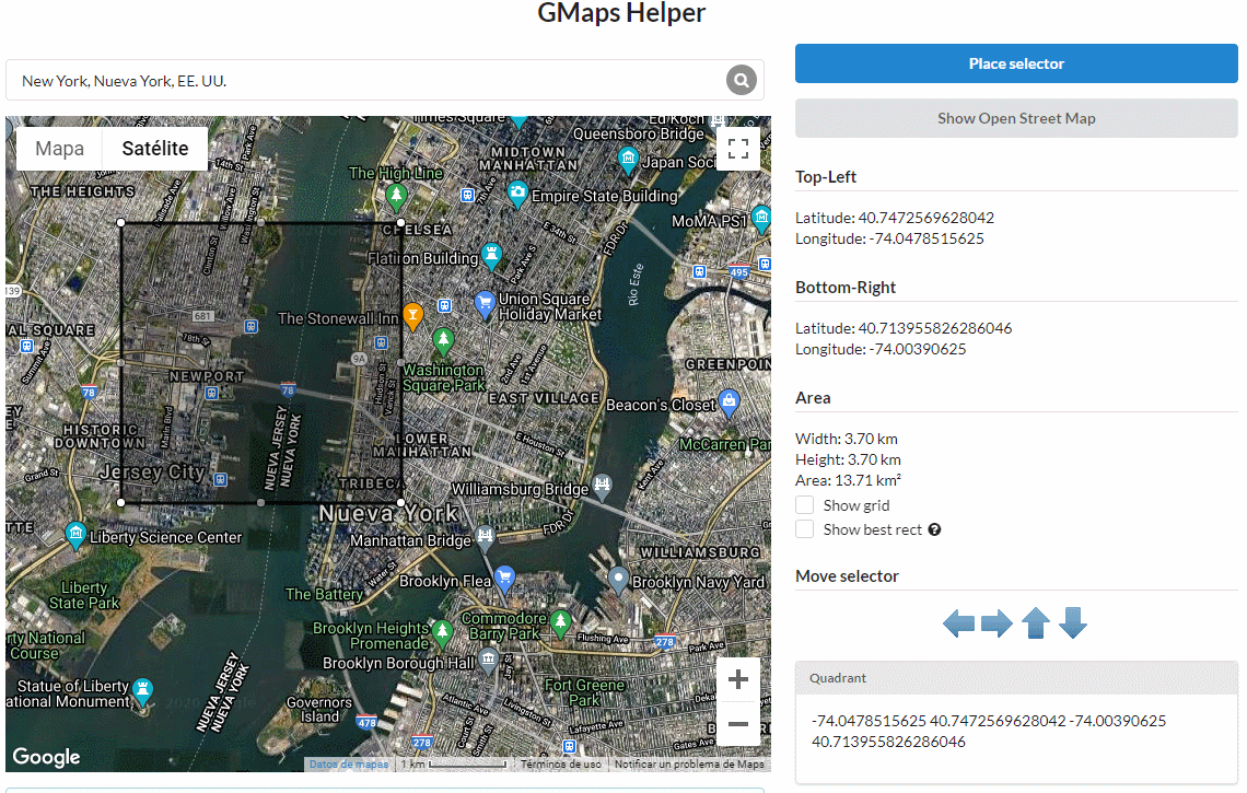 GitHub tetreum/gmapshelper UI to get quadrants in GMaps easily.