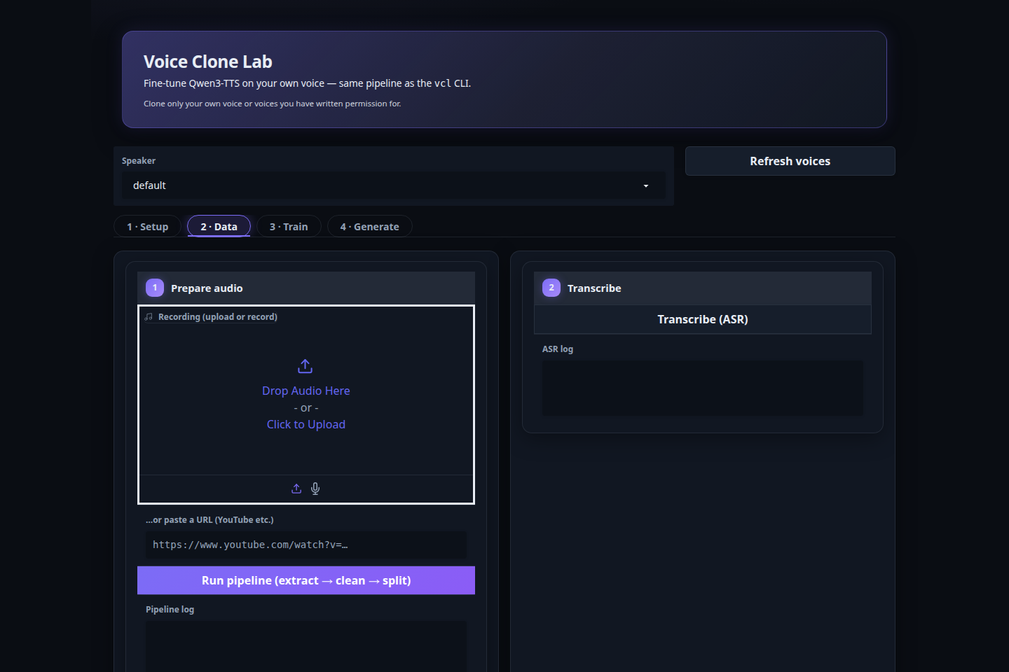 Voice Clone Lab web UI