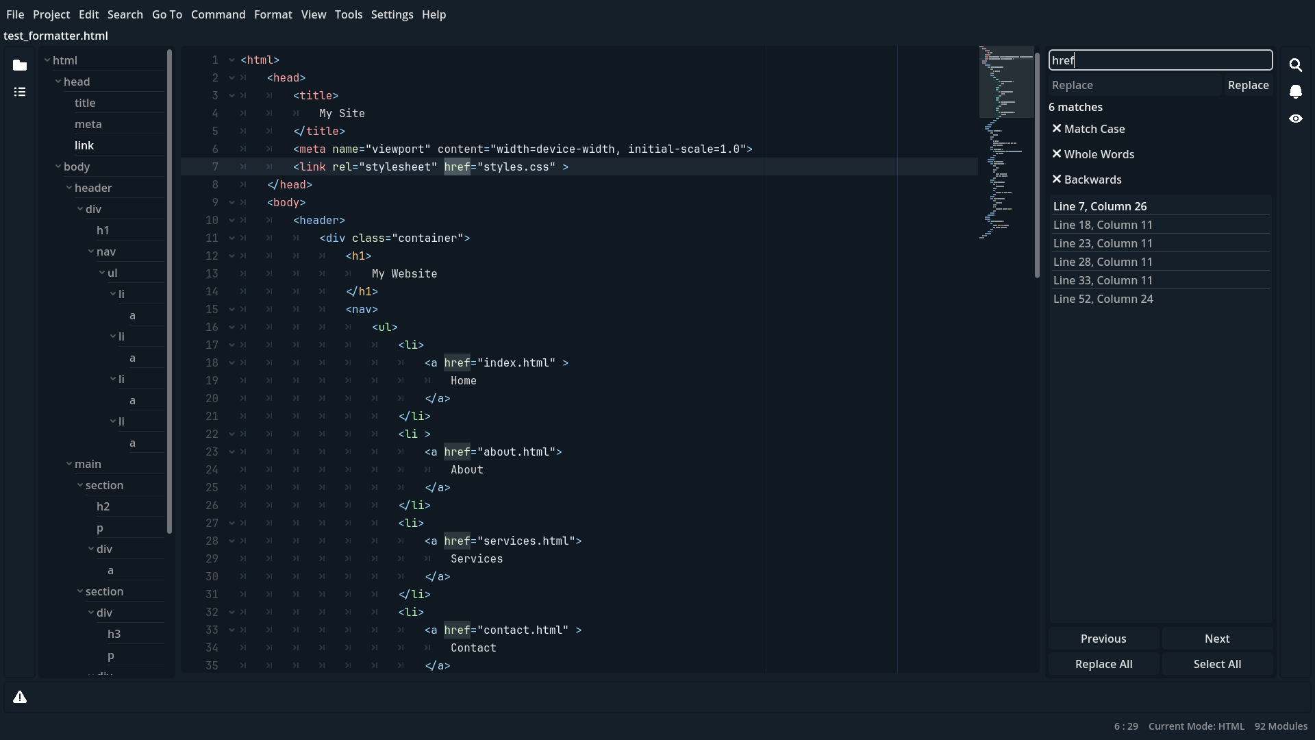 Text Forge in HTML mode