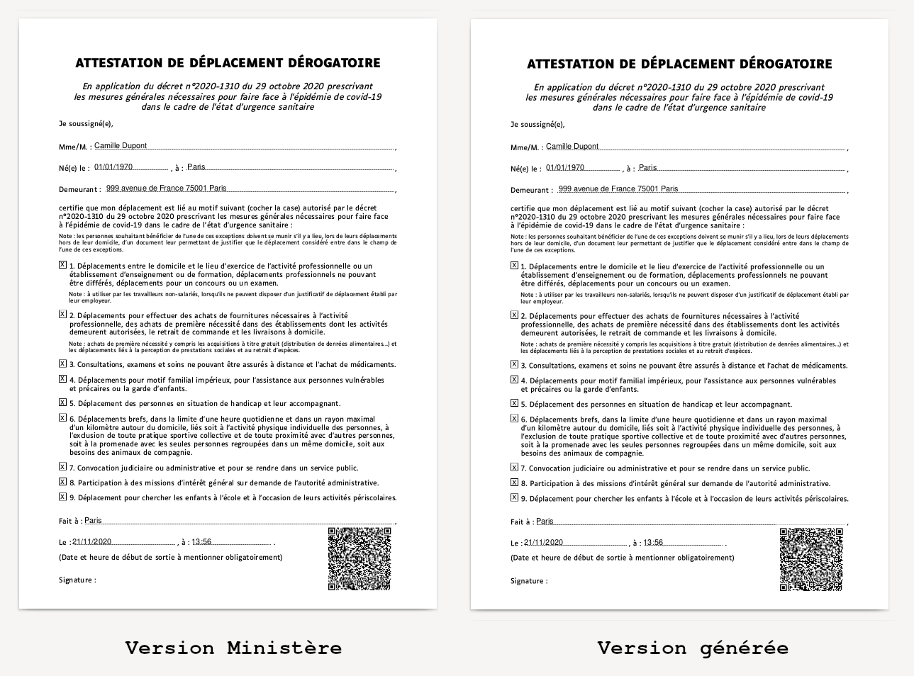 Comparaison entre le document du ministère et celui généré