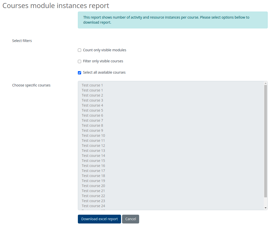 Moodle coursemodstats form