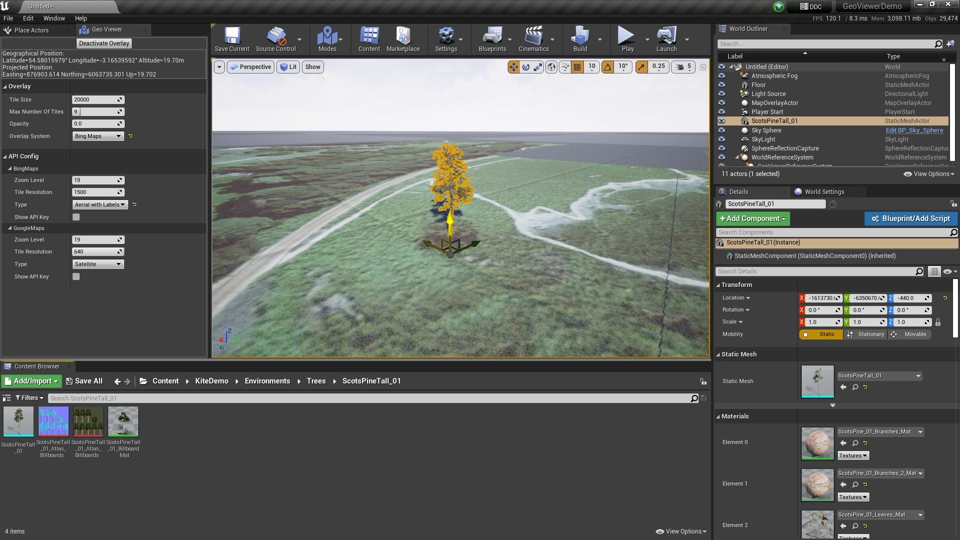 Placing A tree with the overlay active