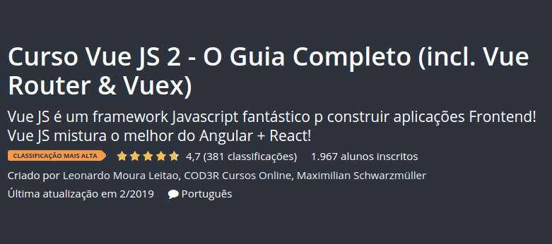 Curso Vue JS 2 - O Guia Completo (incl. Vue Router & Vuex)