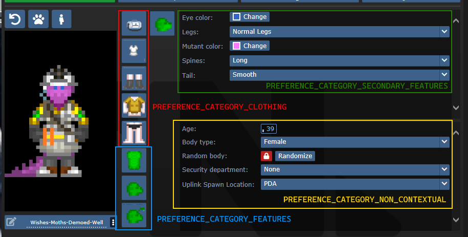 Preference categories for the main page