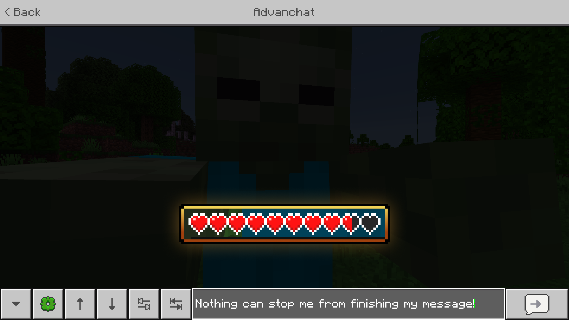 In-game screenshot showcasing the uninterrupted typing feature. Text box content reads, “Nothing can stop me from finishing my message!”.