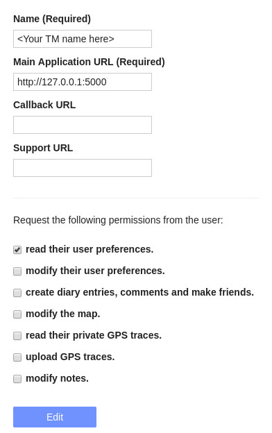 Required OSM OAuth settings