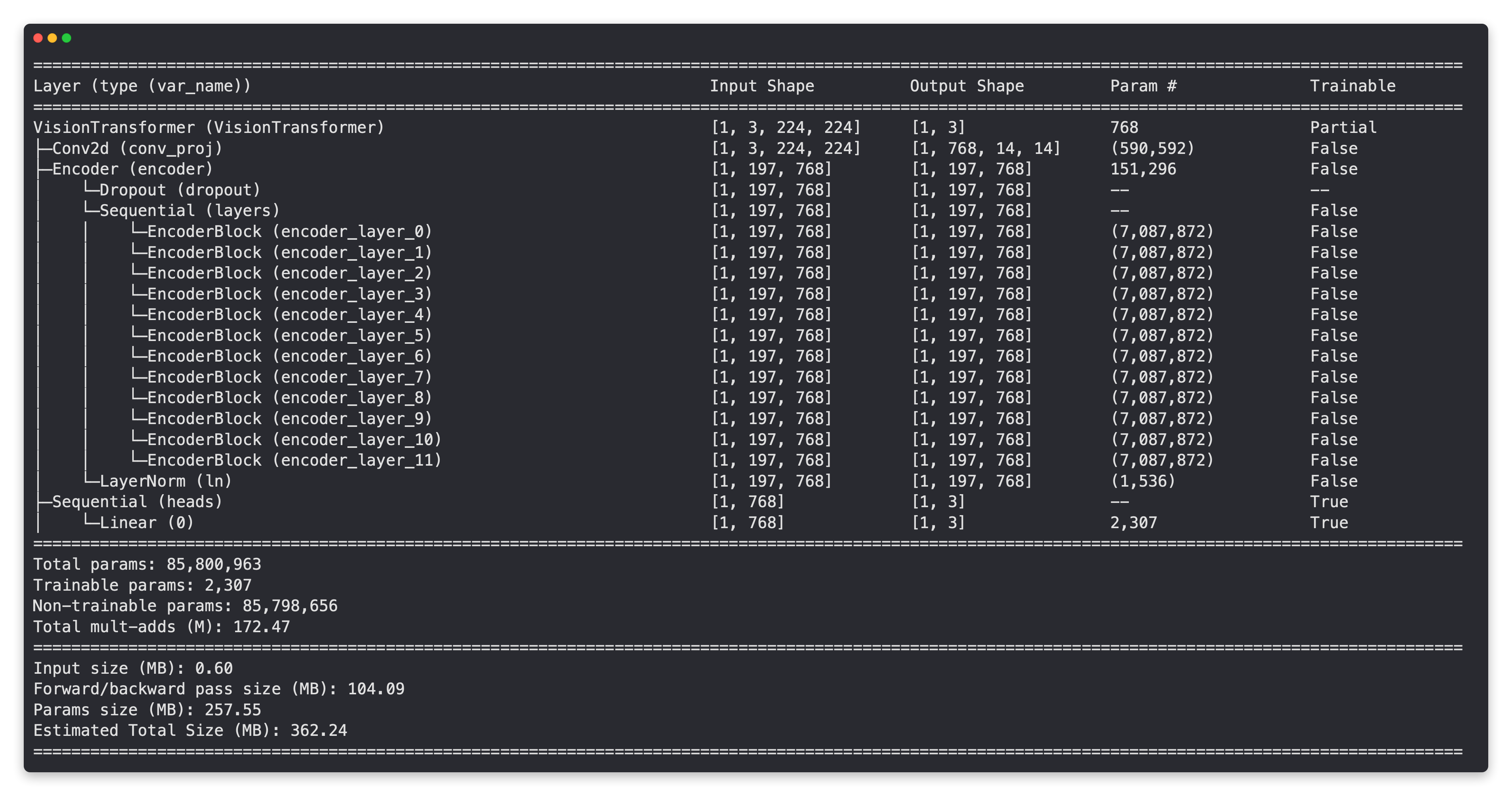 vit feature extractor with 3 output classes