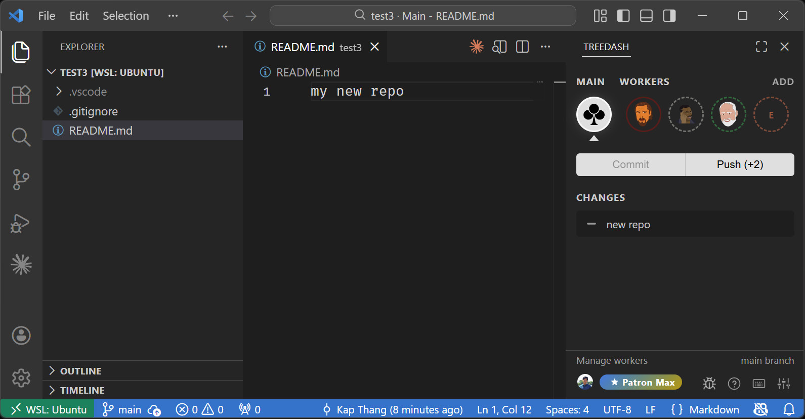 Main view — worker grid, commit history, and push button