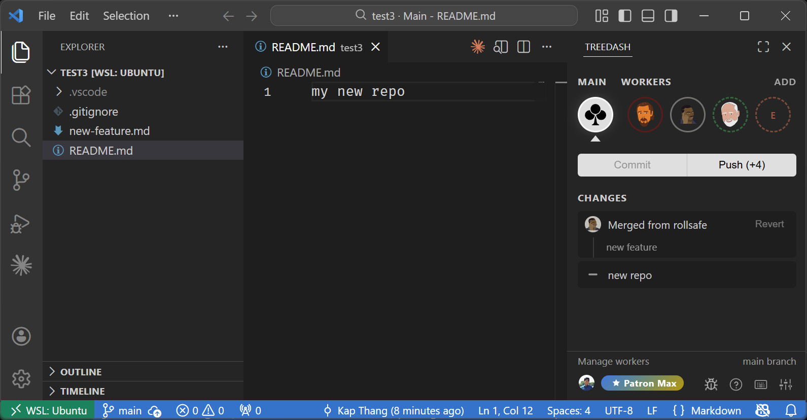 Merge history — worker commits merged to main