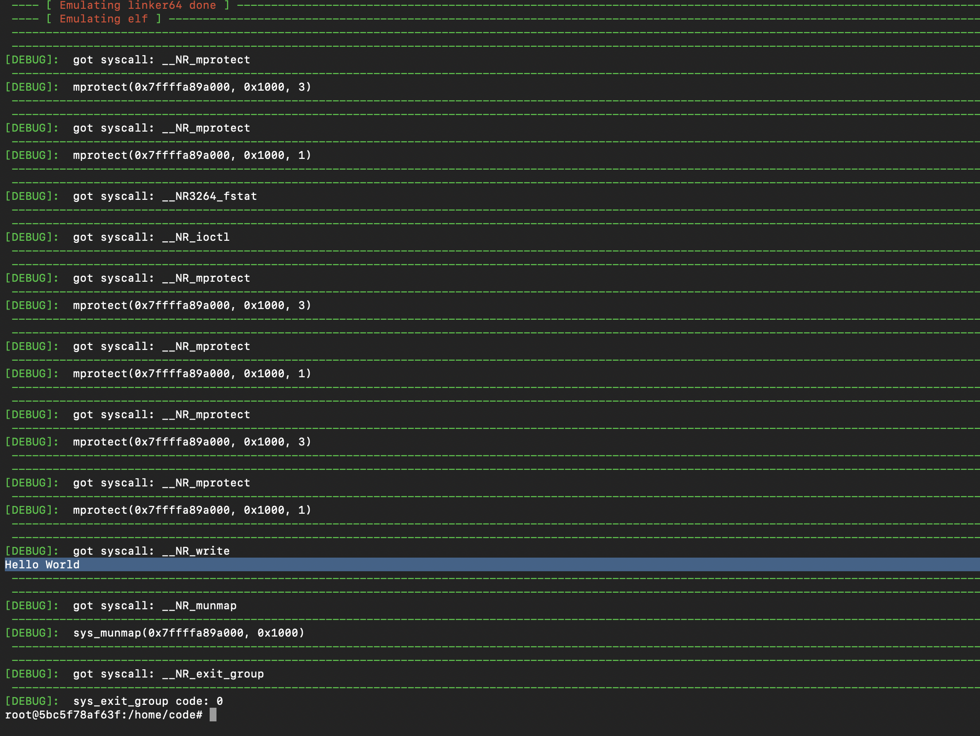 Hello World from the binary