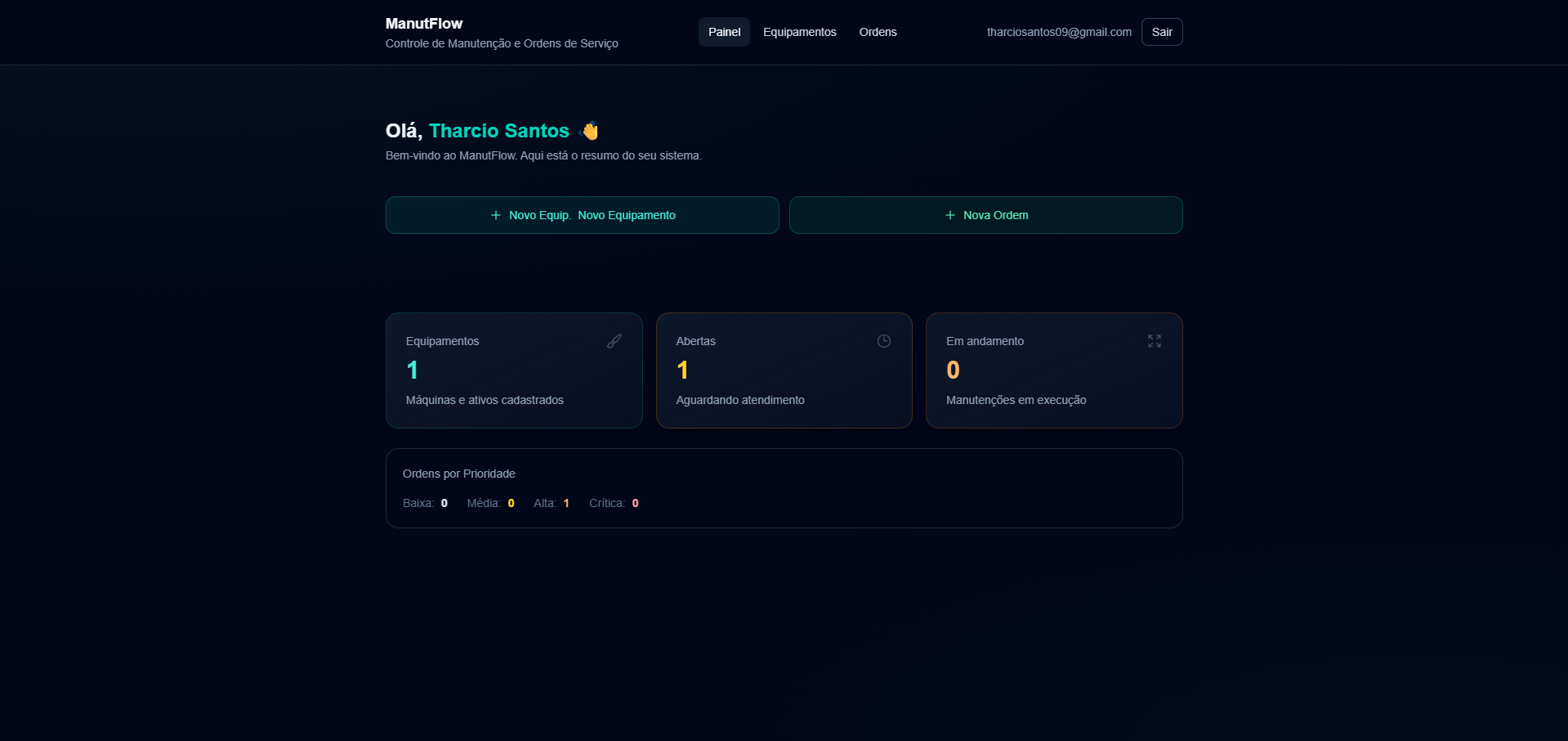 Dashboard do ManutFlow