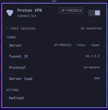 Proton VPN widget preview