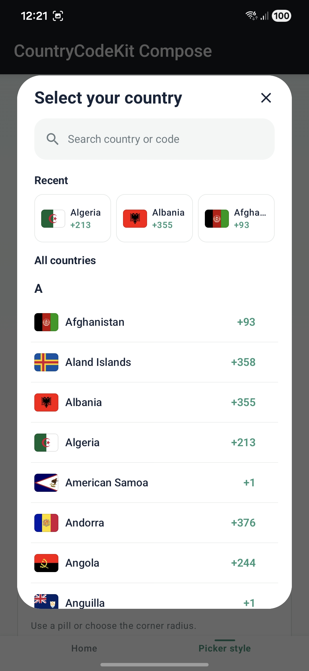 CountryCodeKit Compose dialog picker