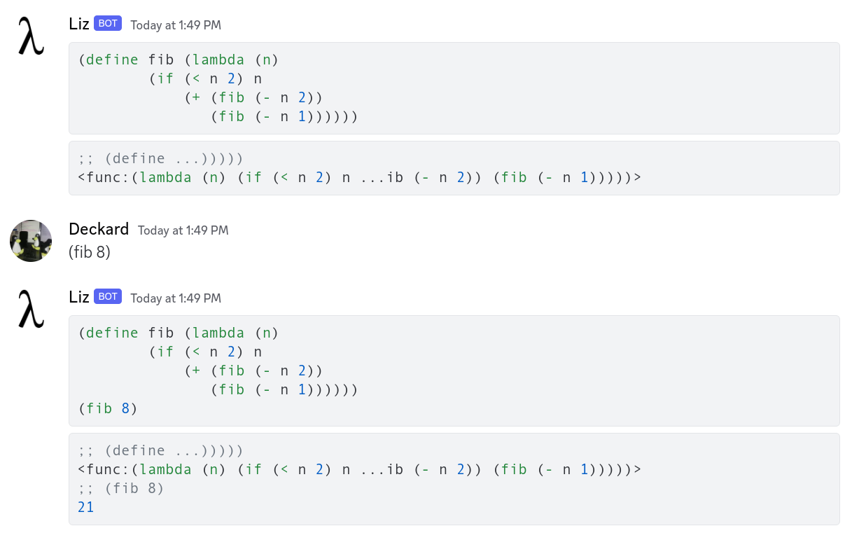 Computing Fibonacci numbers using Liz