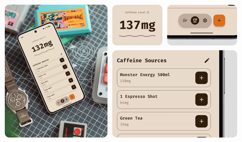 Caffeine-in app screens