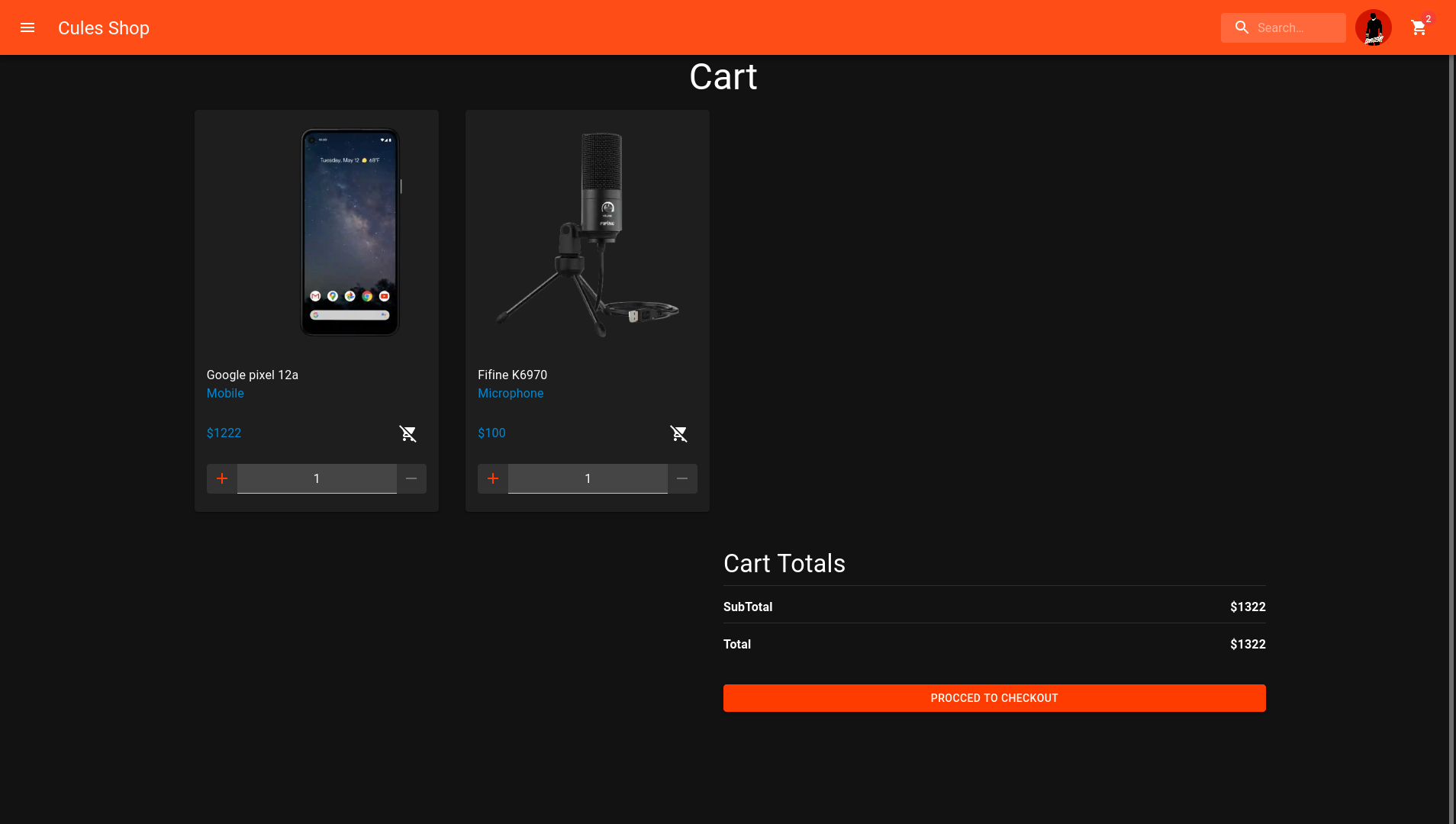 Cart page