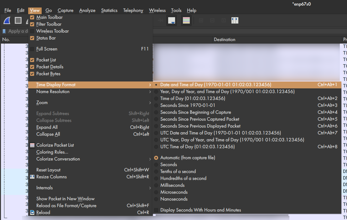 Wireshark Time Format