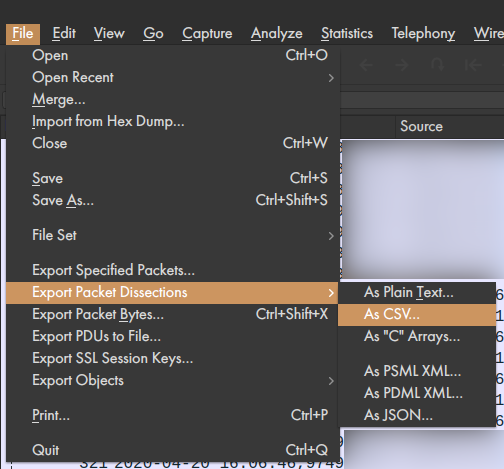 Wireshark Export CSV