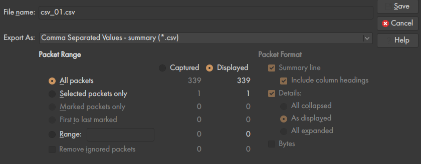 Wireshark Export CSV