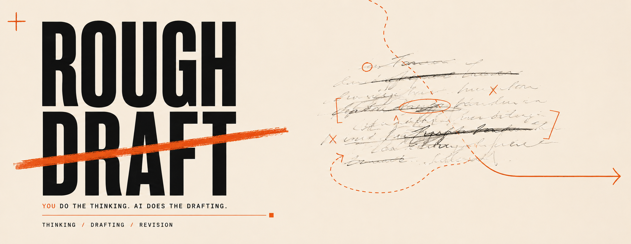 Rough Draft project artwork with handwritten revisions and an orange editing mark