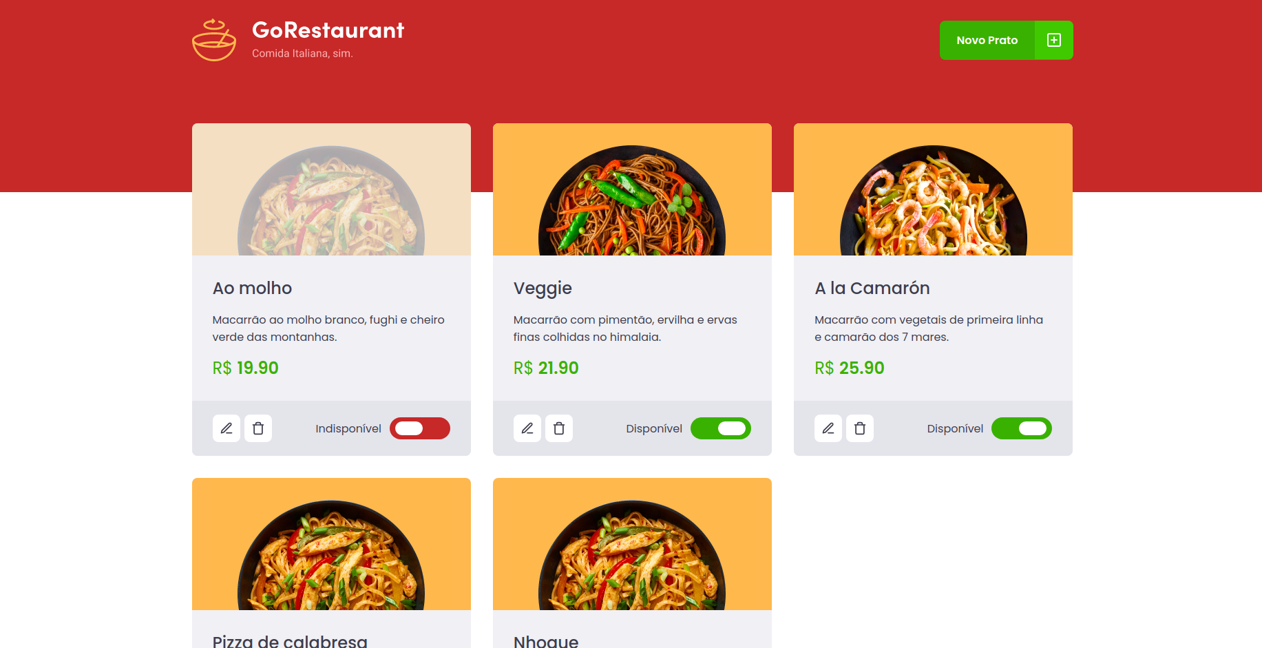 Screenshot from GoRestaurant challenge