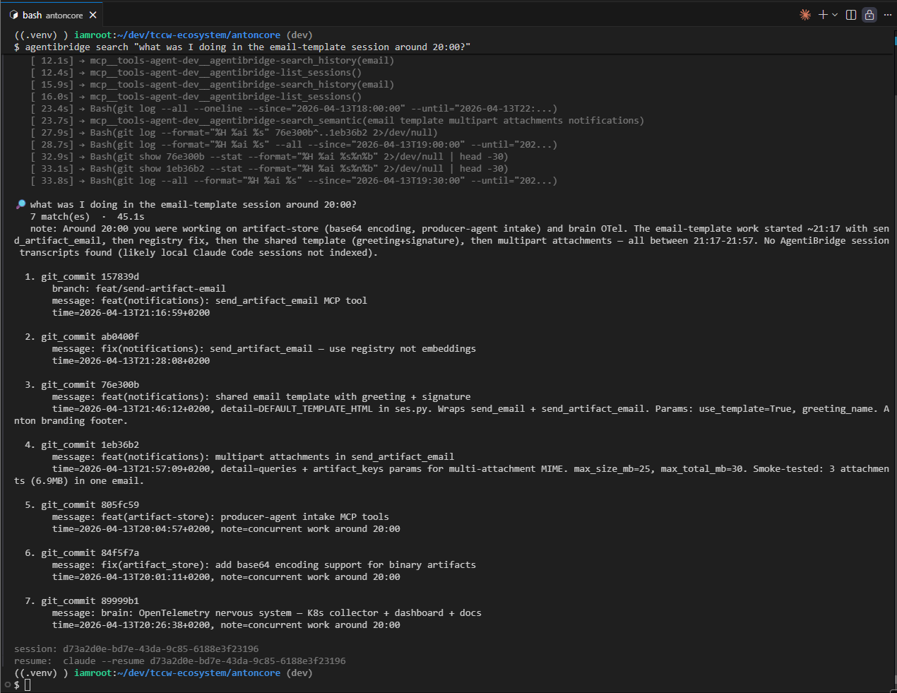 agentibridge search — live streaming recon and human-readable summary