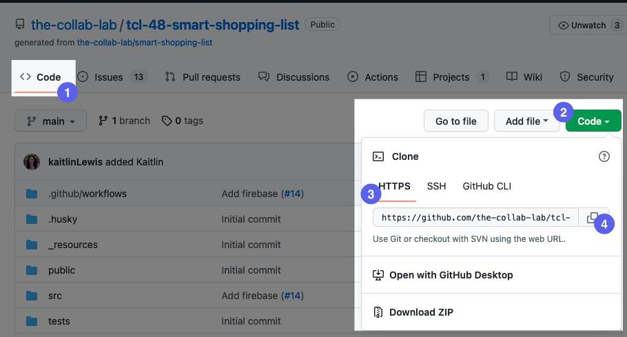 screenshot of "Code" tab on GitHub