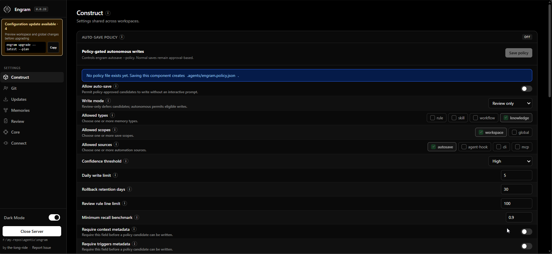 Engram Construct Tab