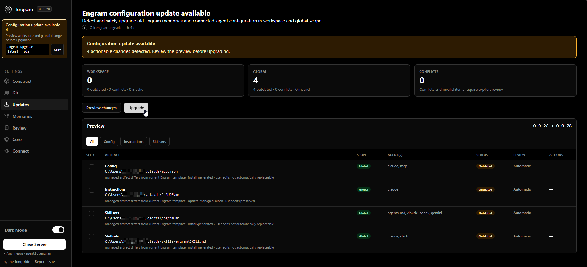 Engram Updates Tab