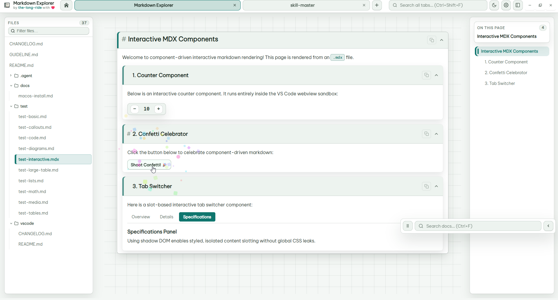 Interactive HTML sandbox in Markdown Explorer