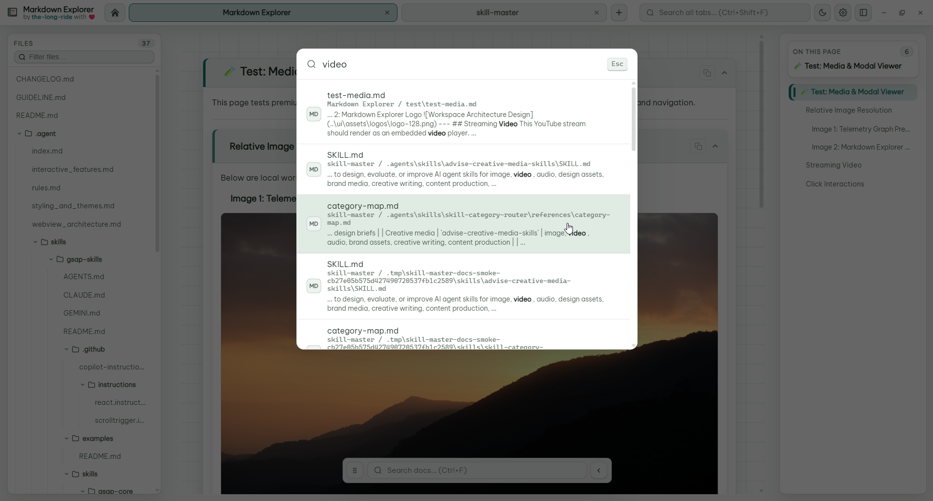 Search across all desktop workspace tabs
