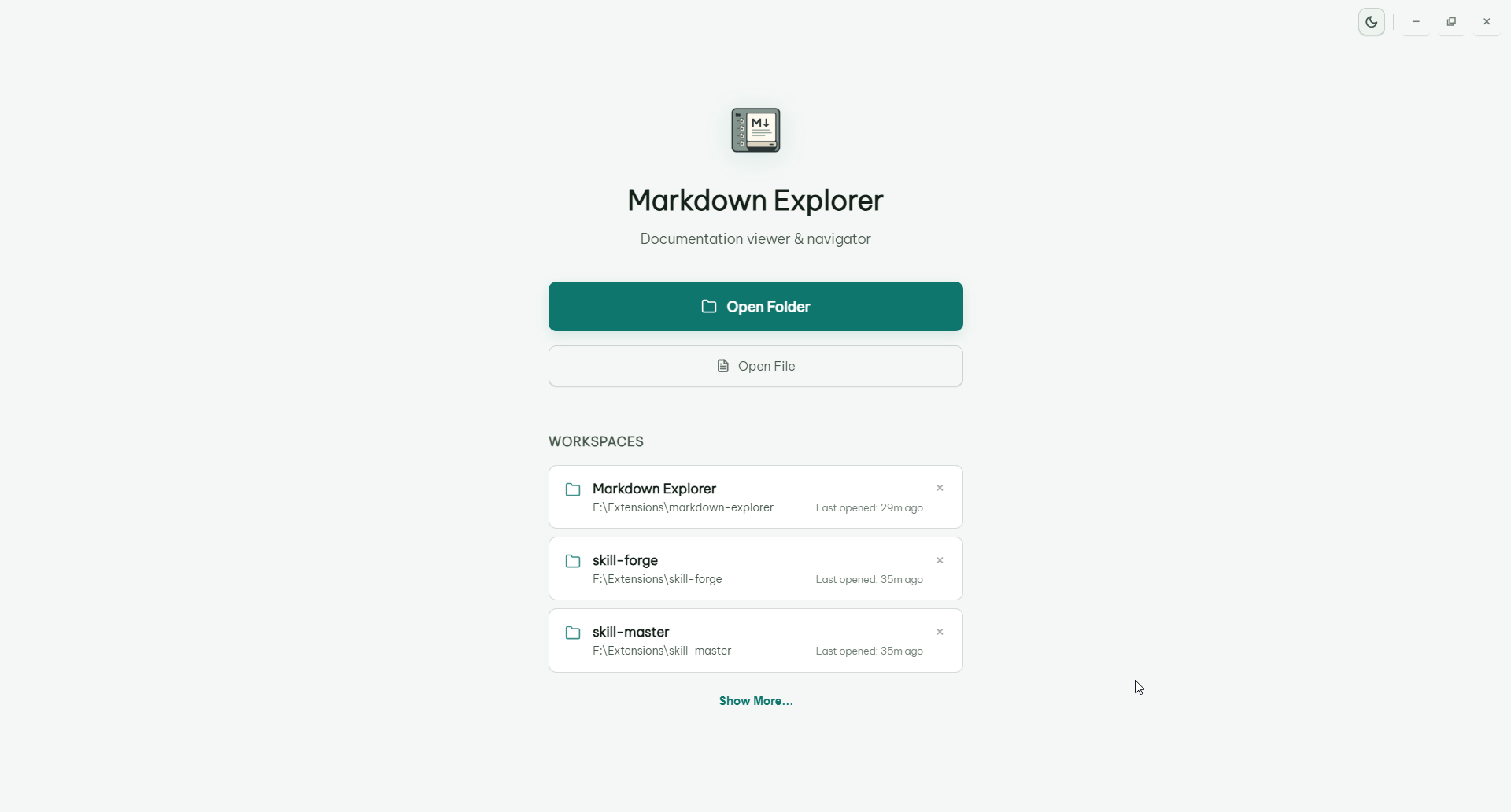 Desktop workspace selection screen