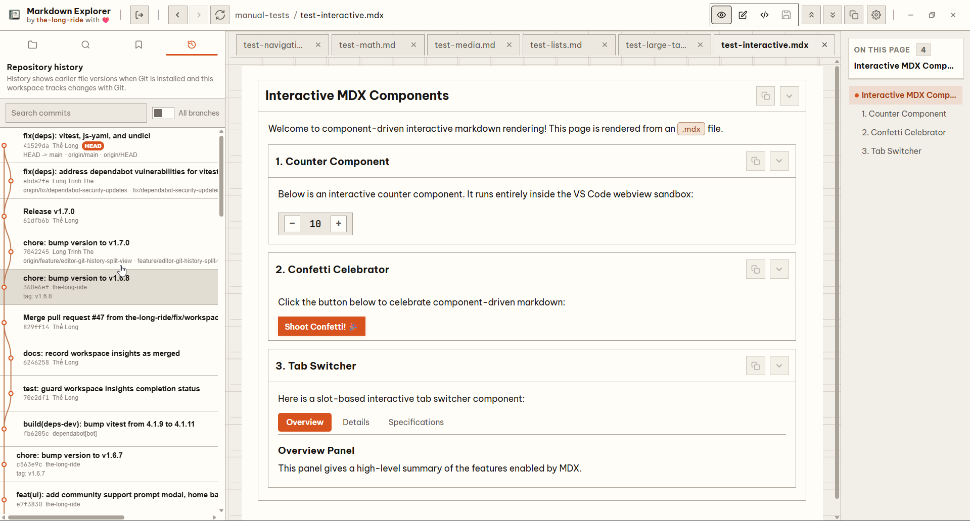 Repository Git commit graph and revision history