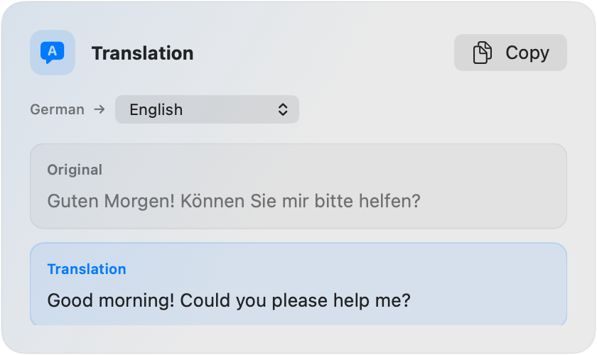 Verba showing a translation from German to English