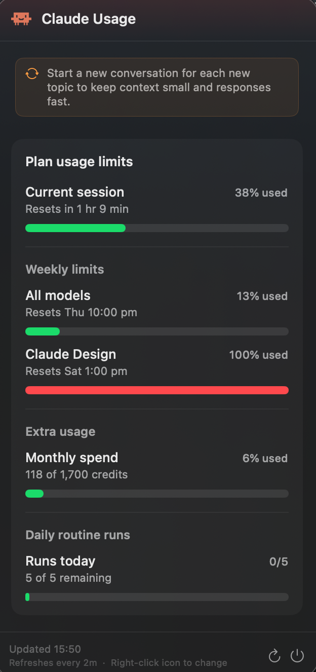 ClaudeUsageMonitor popover