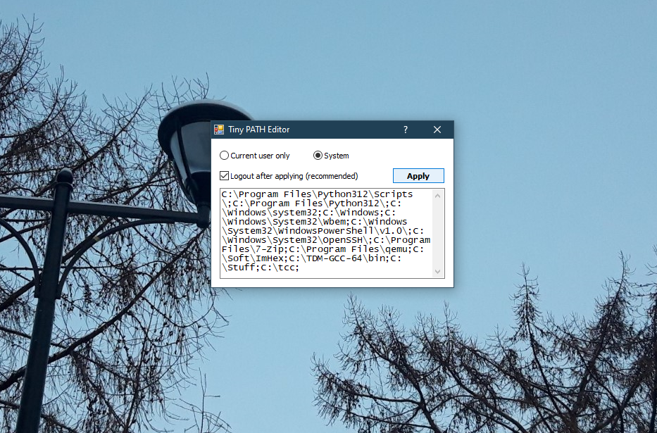 Tiny PATH Editor on Windows 10