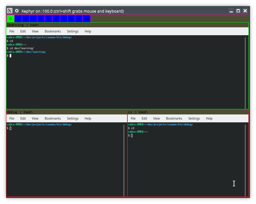 Tiled windows and extremely rudimentary status bar