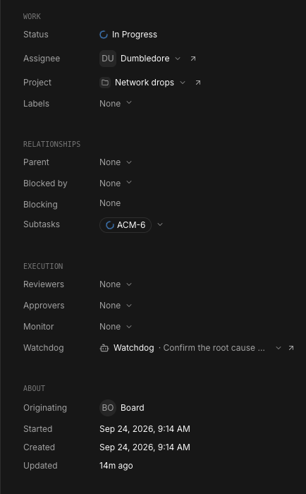 A task's Properties panel
