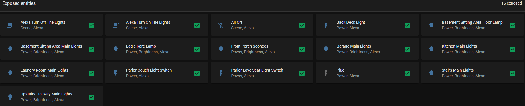 Entities exposed to Alexa