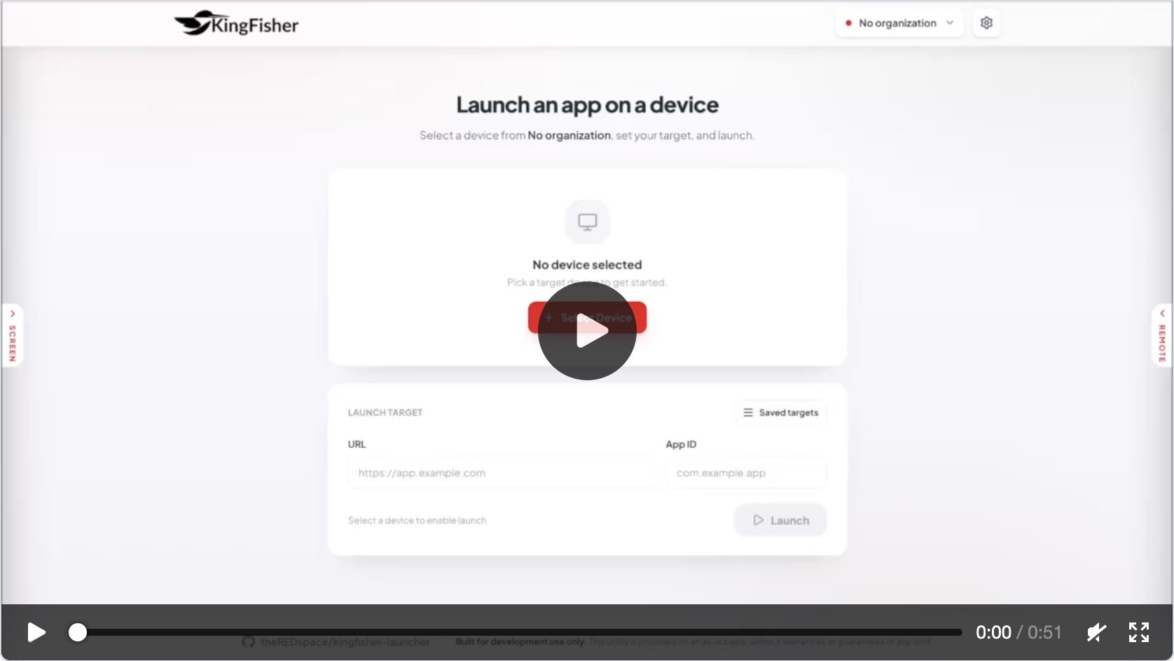 Kingfisher Launcher demo