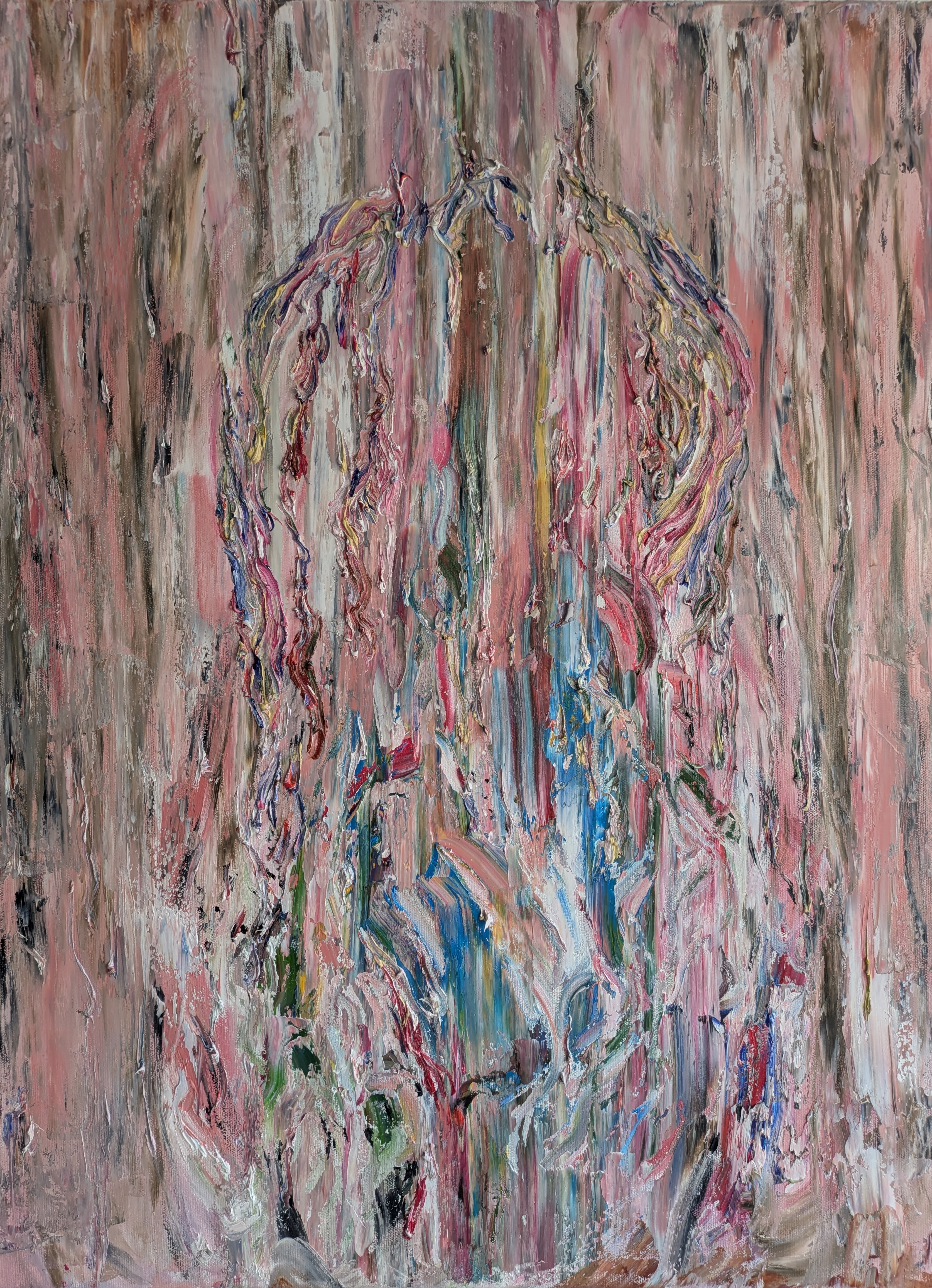 Piece No. IV Invisible, Subrealist oil painting in nude pinks and chalky whites, erasure as haptic impasto on cotton canvas.